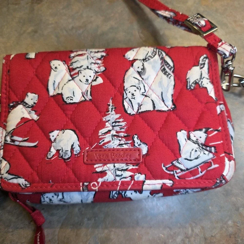 Vera Bradley 3 in 1 Crossbody Wallet Beary Merry Red Polar Bear Winter Christmas